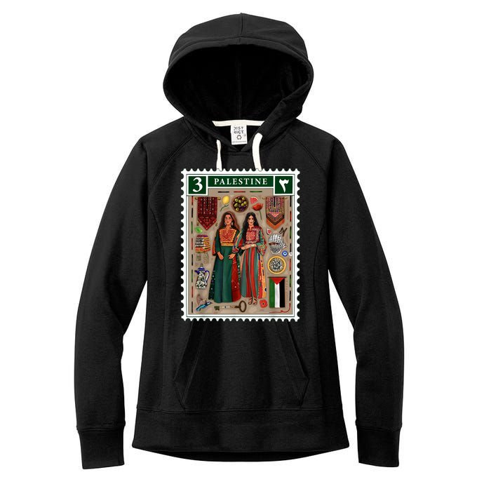 Palestine Stamp Retro Palestine Women Palestinian Flag Gaza Women's Fleece Hoodie