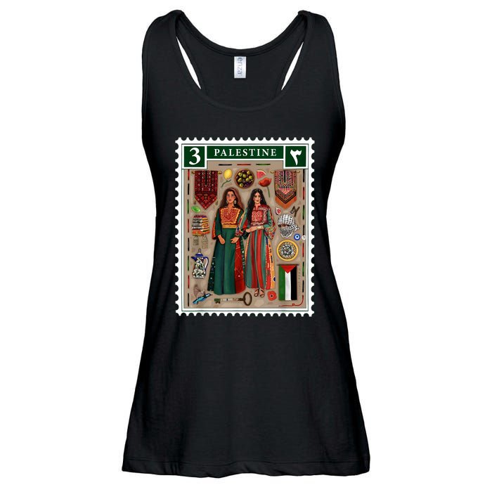 Palestine Stamp Retro Palestine Women Palestinian Flag Gaza Ladies Essential Flowy Tank