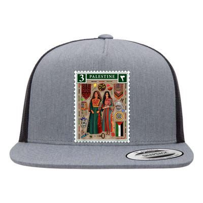 Palestine Stamp Retro Palestine Women Palestinian Flag Gaza Flat Bill Trucker Hat