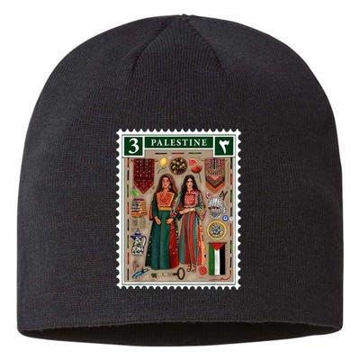 Palestine Stamp Retro Palestine Women Palestinian Flag Gaza Sustainable Beanie