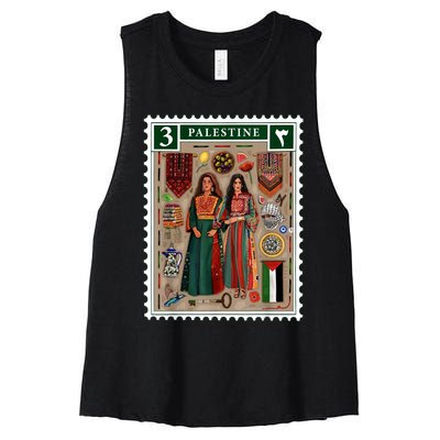 Palestine Stamp Retro Palestine Women Palestinian Flag Gaza Women's Racerback Cropped Tank