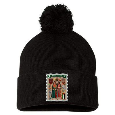 Palestine Stamp Retro Palestine Women Palestinian Flag Gaza Pom Pom 12in Knit Beanie