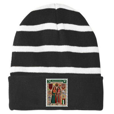 Palestine Stamp Retro Palestine Women Palestinian Flag Gaza Striped Beanie with Solid Band