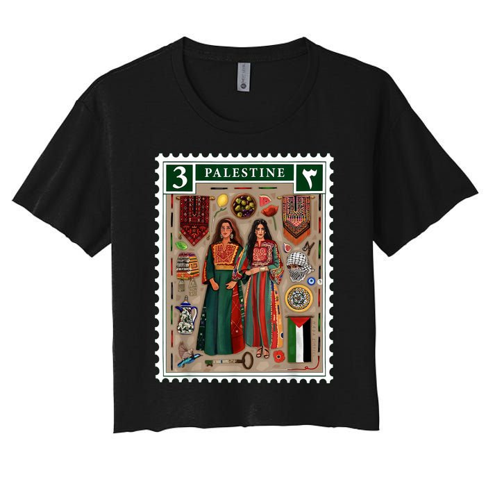 Palestine Stamp Retro Palestine Women Palestinian Flag Gaza Women's Crop Top Tee