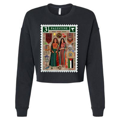 Palestine Stamp Retro Palestine Women Palestinian Flag Gaza Cropped Pullover Crew