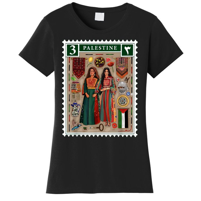 Palestine Stamp Retro Palestine Women Palestinian Flag Gaza Women's T-Shirt