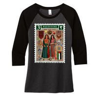 Palestine Stamp Retro Palestine Women Palestinian Flag Gaza Women's Tri-Blend 3/4-Sleeve Raglan Shirt