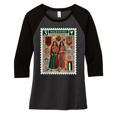 Palestine Stamp Retro Palestine Women Palestinian Flag Gaza Women's Tri-Blend 3/4-Sleeve Raglan Shirt