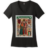 Palestine Stamp Retro Palestine Women Palestinian Flag Gaza Women's V-Neck T-Shirt