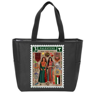 Palestine Stamp Retro Palestine Women Palestinian Flag Gaza Zip Tote Bag