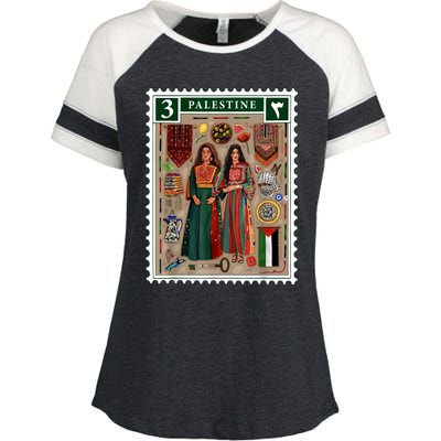 Palestine Stamp Retro Palestine Women Palestinian Flag Gaza Enza Ladies Jersey Colorblock Tee