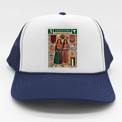 Palestine Stamp Retro Palestine Women Palestinian Flag Gaza Trucker Hat