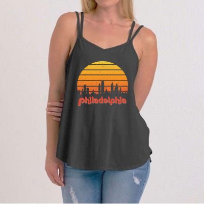 Philadelphia Skyline Retro Sunset Vintage Philly Women's Strappy Tank