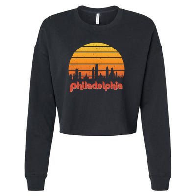 Philadelphia Skyline Retro Sunset Vintage Philly Cropped Pullover Crew