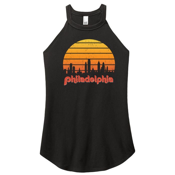 Philadelphia Skyline Retro Sunset Vintage Philly Women’s Perfect Tri Rocker Tank