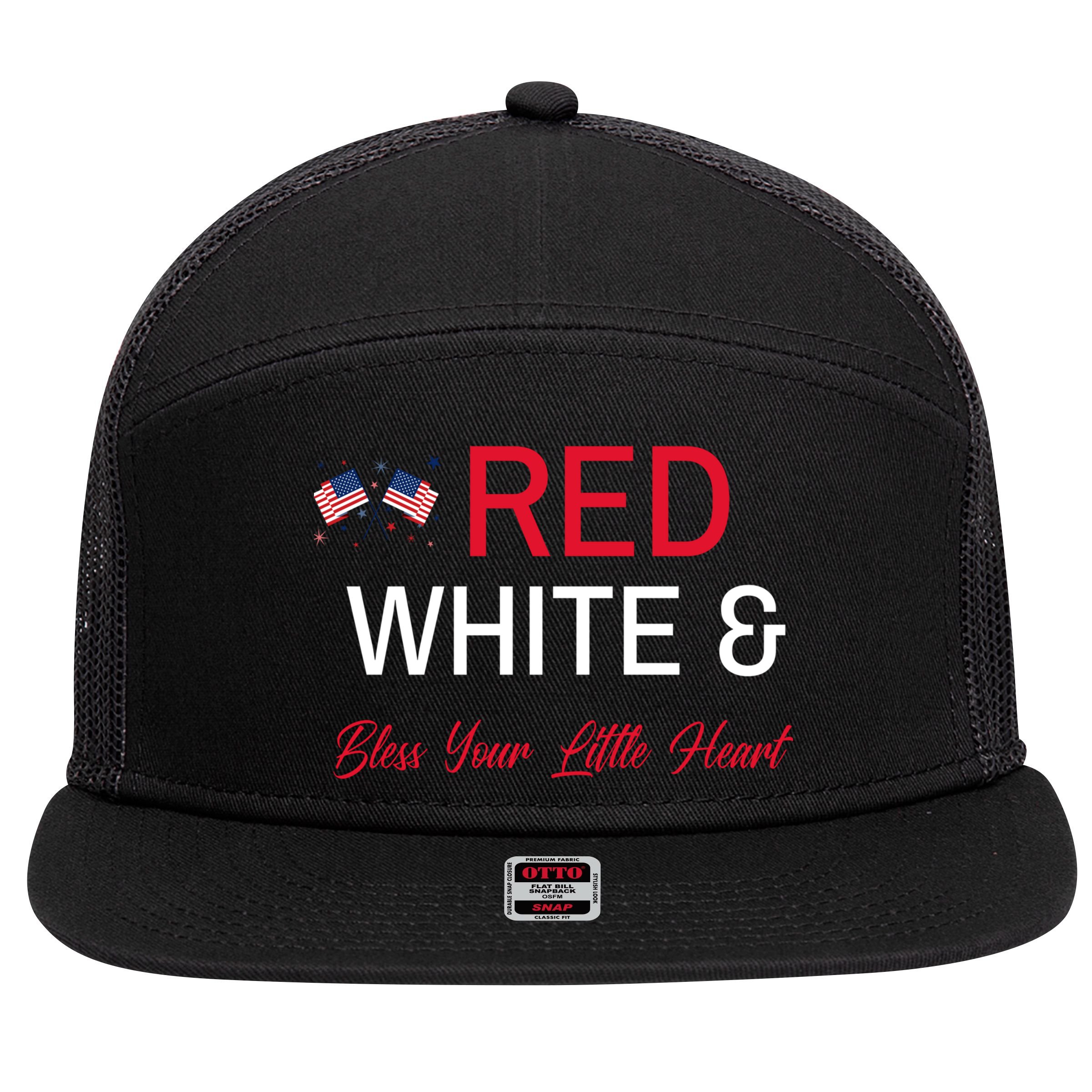 Patriotic Southern Red White And Bless Your Little Heart Funny Gift 7 Panel Mesh Trucker Snapback Hat