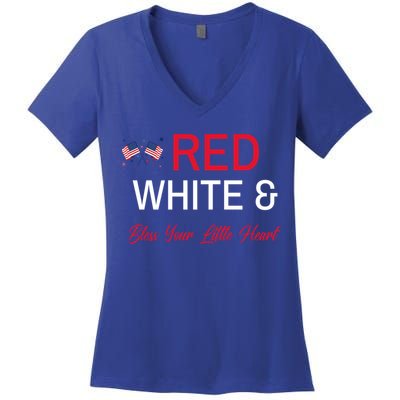 Patriotic Southern Red White And Bless Your Little Heart Funny Gift Women's V-Neck T-Shirt