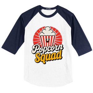 Popcorn Squad Retro Movie Night Snack Cinema Lover Baseball Sleeve Shirt