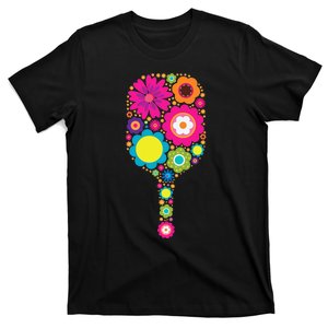 Pickleball Sports Racquet Racket Paddle Flowers T-Shirt