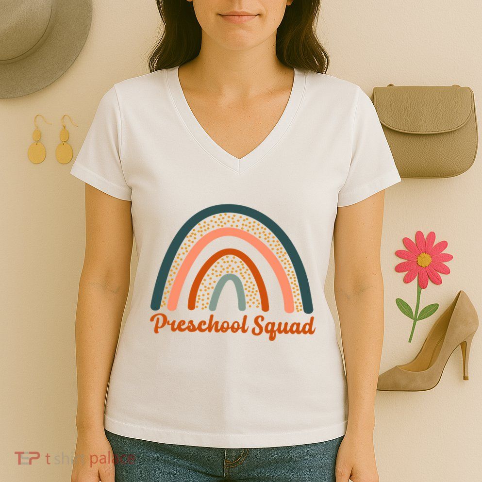 Preschool Squad Rainbow Back To School Women's V-Neck T-Shirt