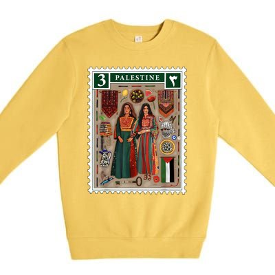 Palestine Stamp Retro Palestine Women Palestinian Flag Gaza Premium Crewneck Sweatshirt