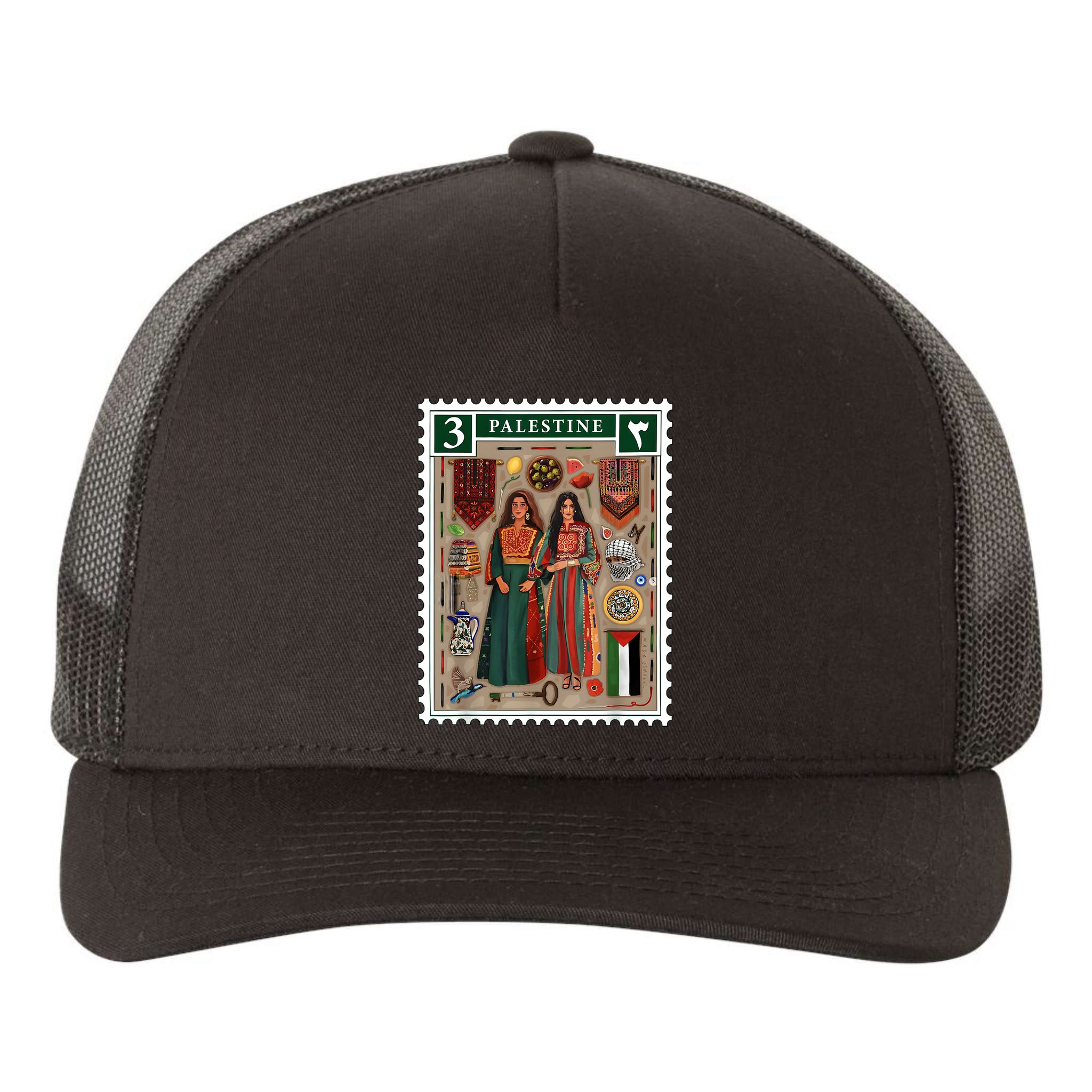 Palestine Stamp Retro Palestine Women Palestinian Flag Gaza Yupoong Adult 5-Panel Trucker Hat