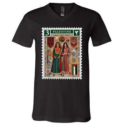 Palestine Stamp Retro Palestine Women Palestinian Flag Gaza V-Neck T-Shirt