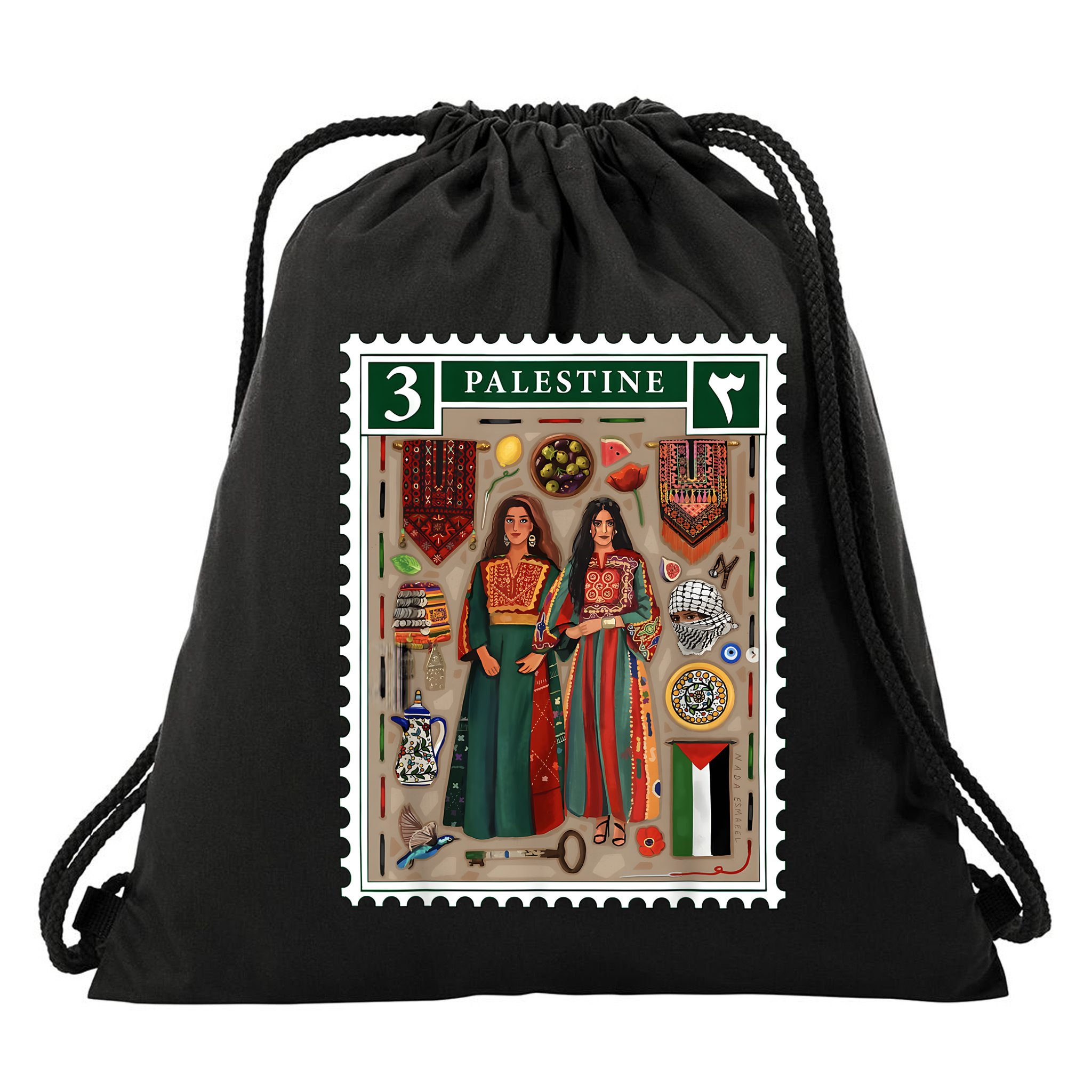 Palestine Stamp Retro Palestine Women Palestinian Flag Gaza Drawstring Bag