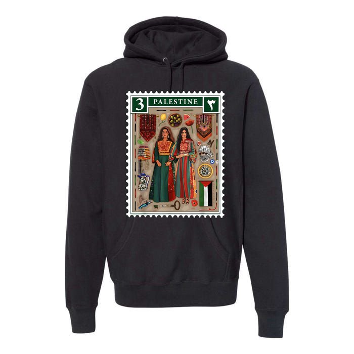 Palestine Stamp Retro Palestine Women Palestinian Flag Gaza Premium Hoodie