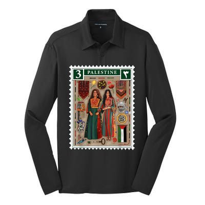 Palestine Stamp Retro Palestine Women Palestinian Flag Gaza Silk Touch Performance Long Sleeve Polo