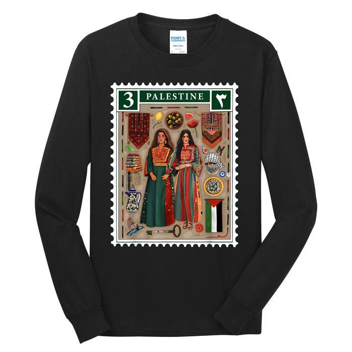 Palestine Stamp Retro Palestine Women Palestinian Flag Gaza Tall Long Sleeve T-Shirt