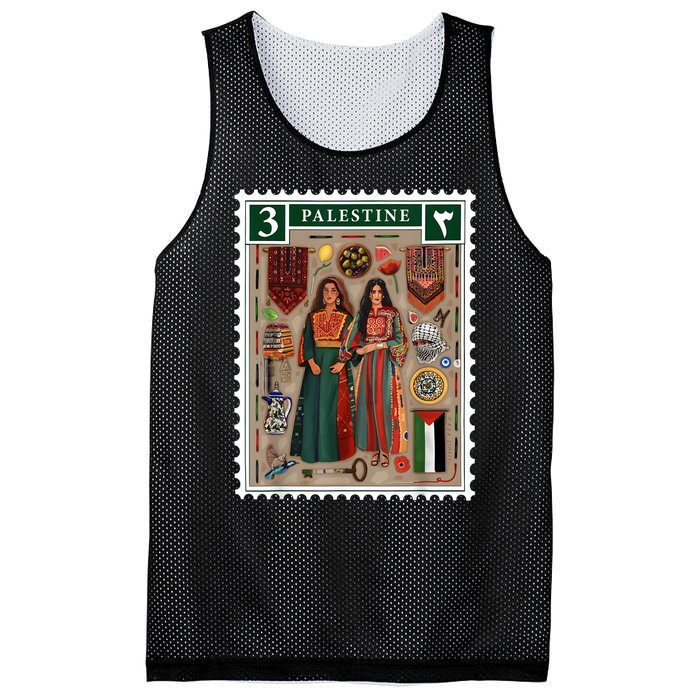 Palestine Stamp Retro Palestine Women Palestinian Flag Gaza Mesh Reversible Basketball Jersey Tank