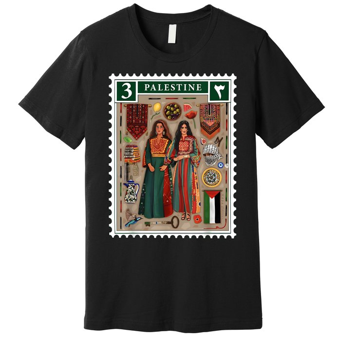 Palestine Stamp Retro Palestine Women Palestinian Flag Gaza Premium T-Shirt