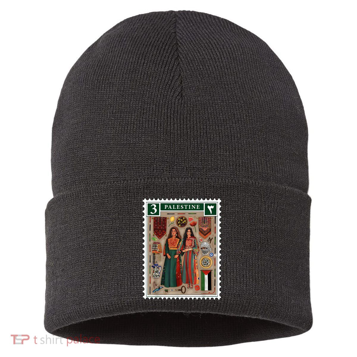 Palestine Stamp Retro Palestine Women Palestinian Flag Gaza Sustainable Knit Beanie