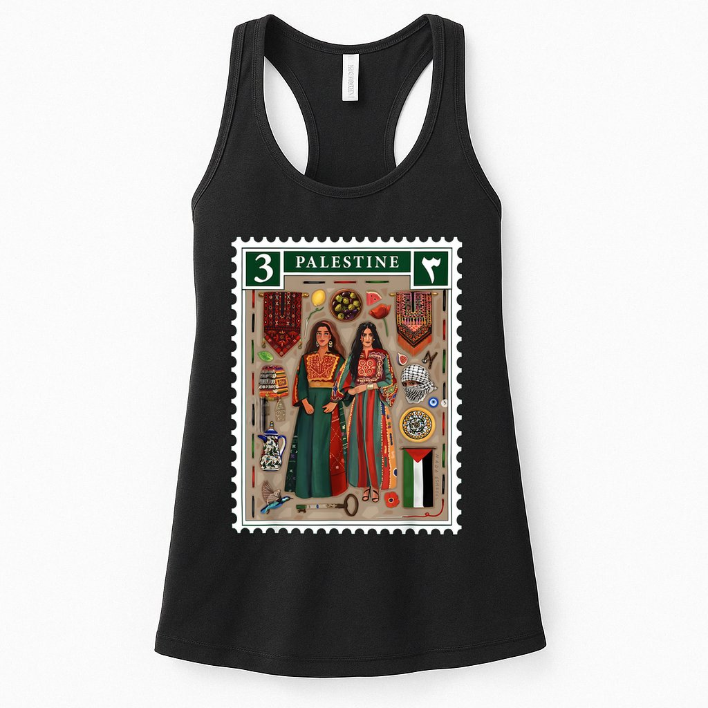 Palestine Stamp Retro Palestine Women Palestinian Flag Gaza Womens Tank Top