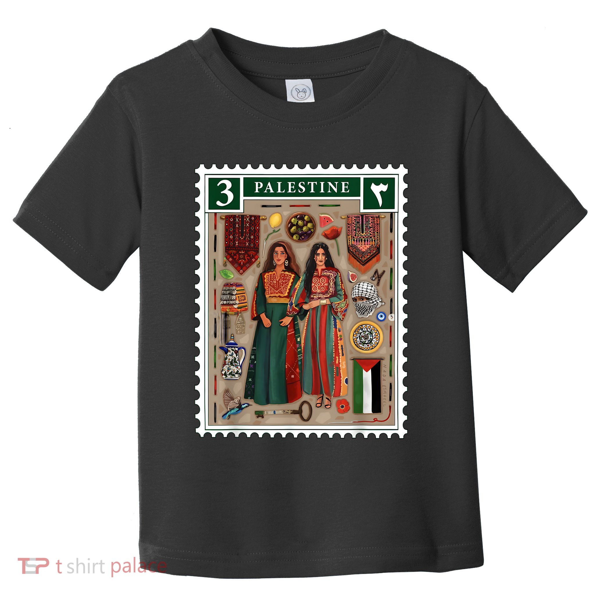 Palestine Stamp Retro Palestine Women Palestinian Flag Gaza Toddler T-Shirt