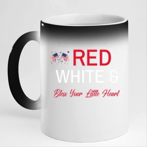 Patriotic Southern Red White And Bless Your Little Heart Funny Gift 11oz Black Color Changing Mug