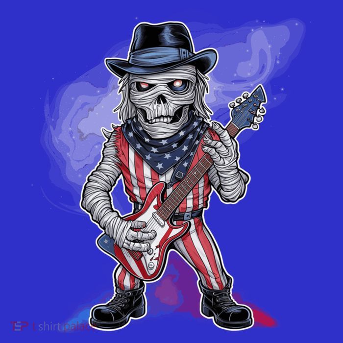 Patriotic Skeleton Rocker Guitar American Flag Halloween Gift Tall T-Shirt