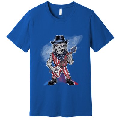 Patriotic Skeleton Rocker Guitar American Flag Halloween Gift Premium T-Shirt