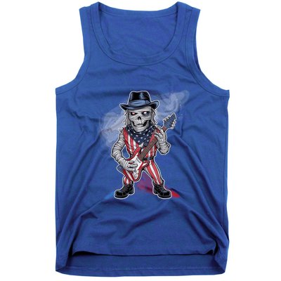 Patriotic Skeleton Rocker Guitar American Flag Halloween Gift Tank Top