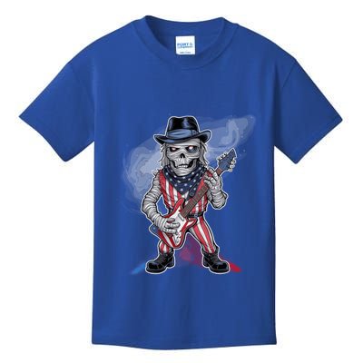 Patriotic Skeleton Rocker Guitar American Flag Halloween Gift Kids T-Shirt