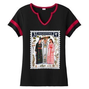 Palestine Stamp Retro Palestine Women Ladies Halftime Notch Neck Tee