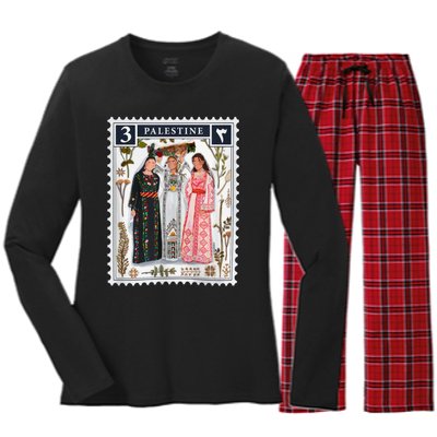 Palestine Stamp Retro Palestine Women Women's Long Sleeve Flannel Pajama Set 