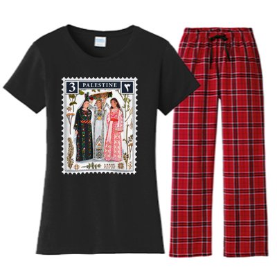 Palestine Stamp Retro Palestine Women Women's Flannel Pajama Set