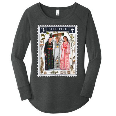 Palestine Stamp Retro Palestine Women Women's Perfect Tri Tunic Long Sleeve Shirt