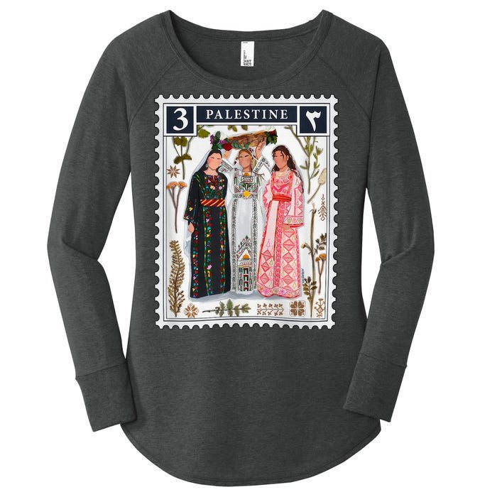 Palestine Stamp Retro Palestine Women Women's Perfect Tri Tunic Long Sleeve Shirt