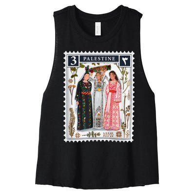 Palestine Stamp Retro Palestine Women Women's Racerback Cropped Tank