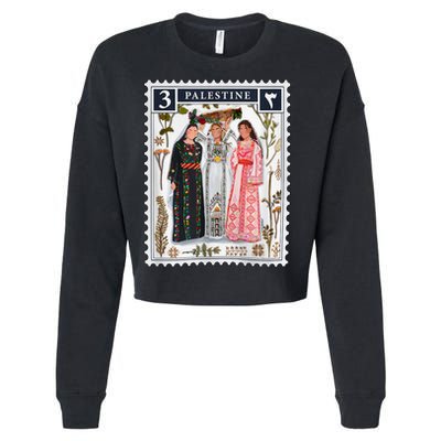 Palestine Stamp Retro Palestine Women Cropped Pullover Crew