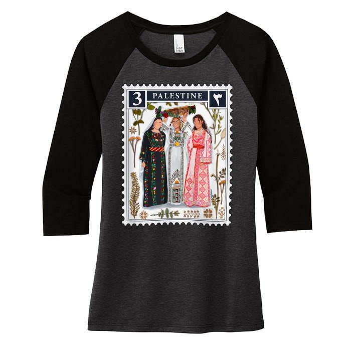 Palestine Stamp Retro Palestine Women Women's Tri-Blend 3/4-Sleeve Raglan Shirt