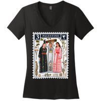 Palestine Stamp Retro Palestine Women Women's V-Neck T-Shirt